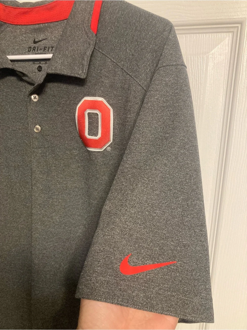 Nike Ohio State Gray Polo with Red Trim and O Patch